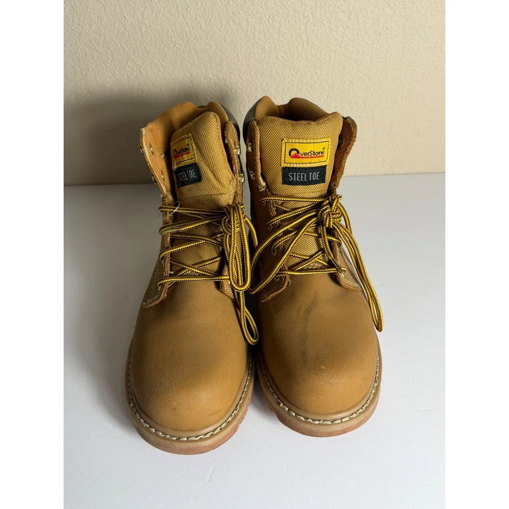 OverStone Mens Steel Toe Work Boots Wheat Leather Goodyear Welted